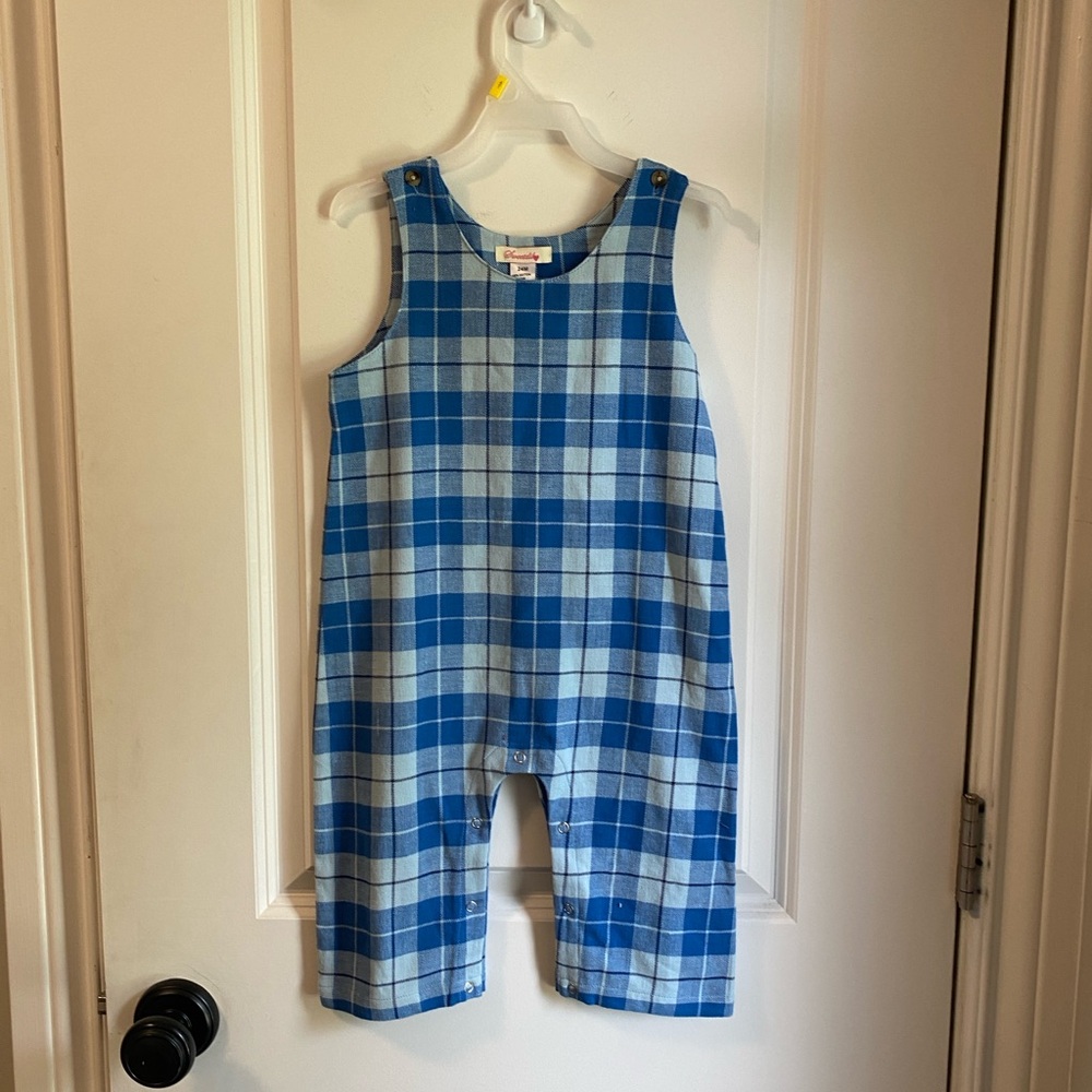 Sweetdil blue plaid longalls overalls jumpsuit 24m NWT